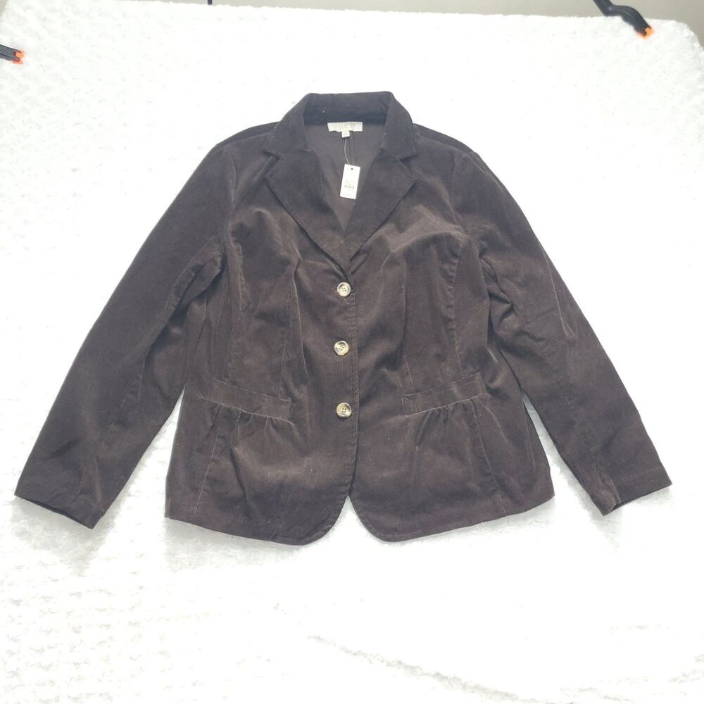 Talbots Blazer Jacket Womens 14W Brown Notched Lapels NWT Stretch